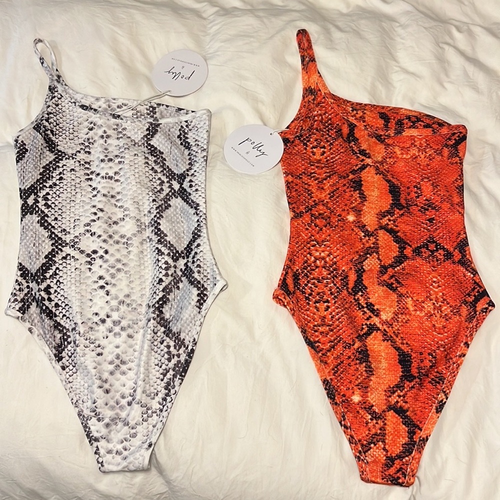 NWT Princess Polly Viper snakeskin bodysuits- White (size 2) & Orange (size 0)